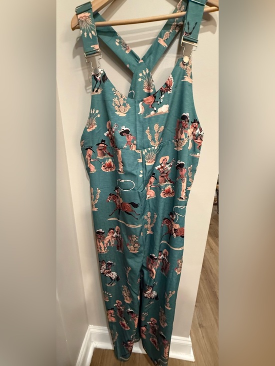 Source Unknown Pants - Source Unknown Teal Western Print Jumpsuit
